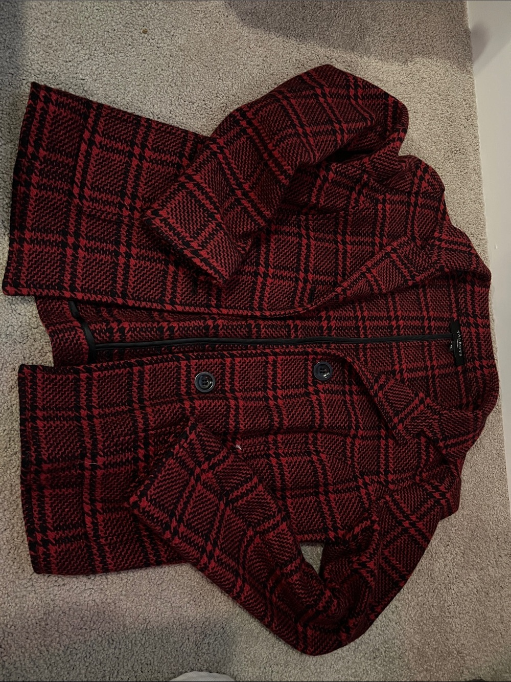 Talbots Red and Black Plaid Wool-Blend Blazer Jacket